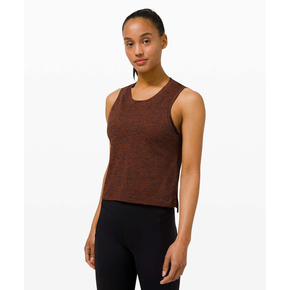Lululemon Train to Be Tank Dot Camo Dark Terracotta Brown Mesh Relaxed‎ Fit